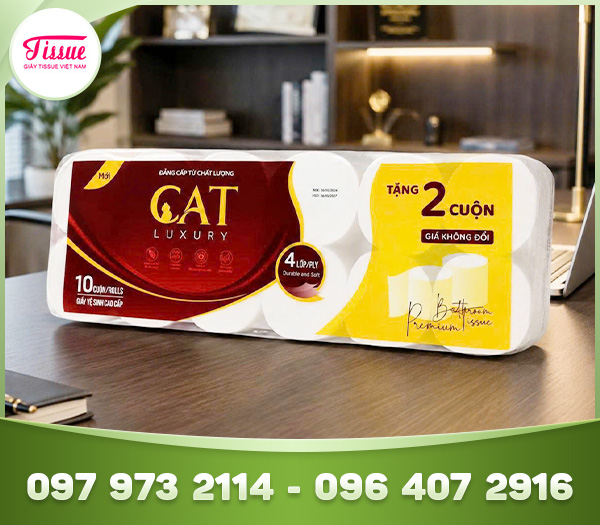 Giấy vệ sinh không lõi Cat Luxury 4 lớp, 10 cuộn KM 2 cuộn